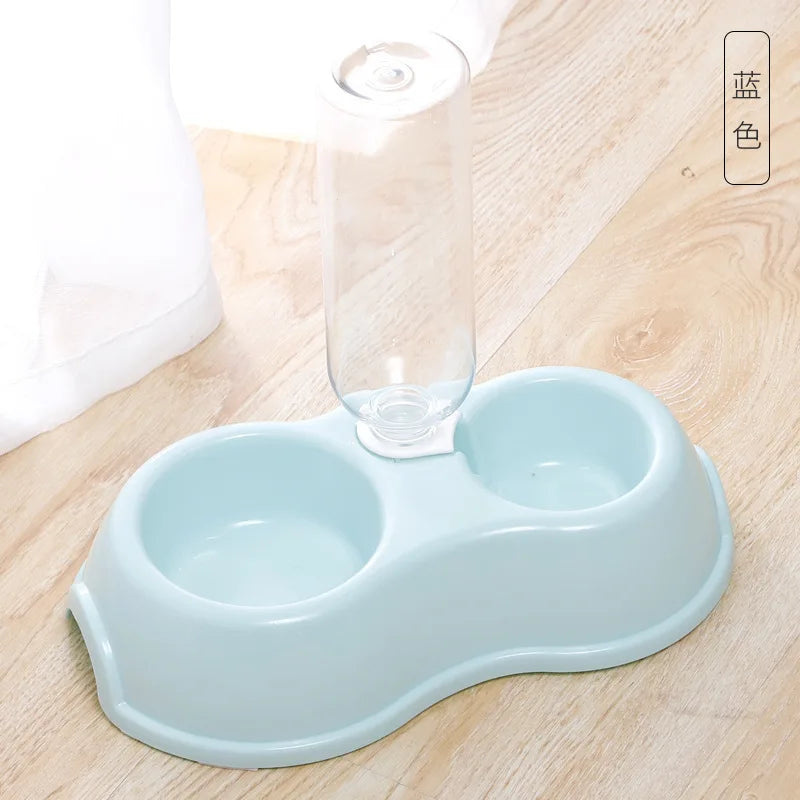 Pet Cat Bowl Automatic Feeder Water Dispenser Dog Cat Food Bowl with Drinking Raised Stand Double Dish Bowls for Cats Dogs Pet