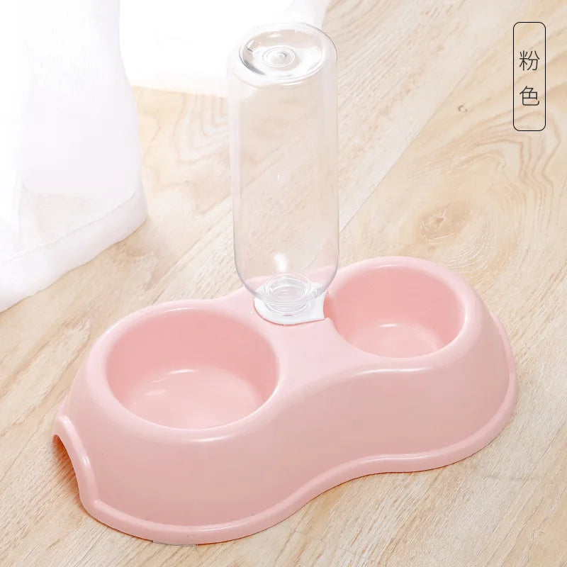 Pet Cat Bowl Automatic Feeder Water Dispenser Dog Cat Food Bowl with Drinking Raised Stand Double Dish Bowls for Cats Dogs Pet