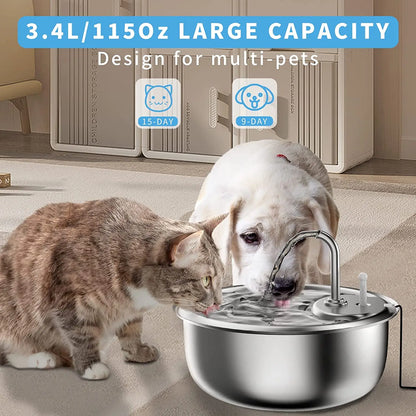 Pet Automatic Water Fountain 3.4L Stainless Steel Pet Water Dispenser