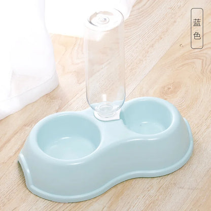 Pet Cat Bowl Automatic Feeder Water Dispenser Dog Cat Food Bowl with Drinking Raised Stand Double Dish Bowls for Cats Dogs Pet