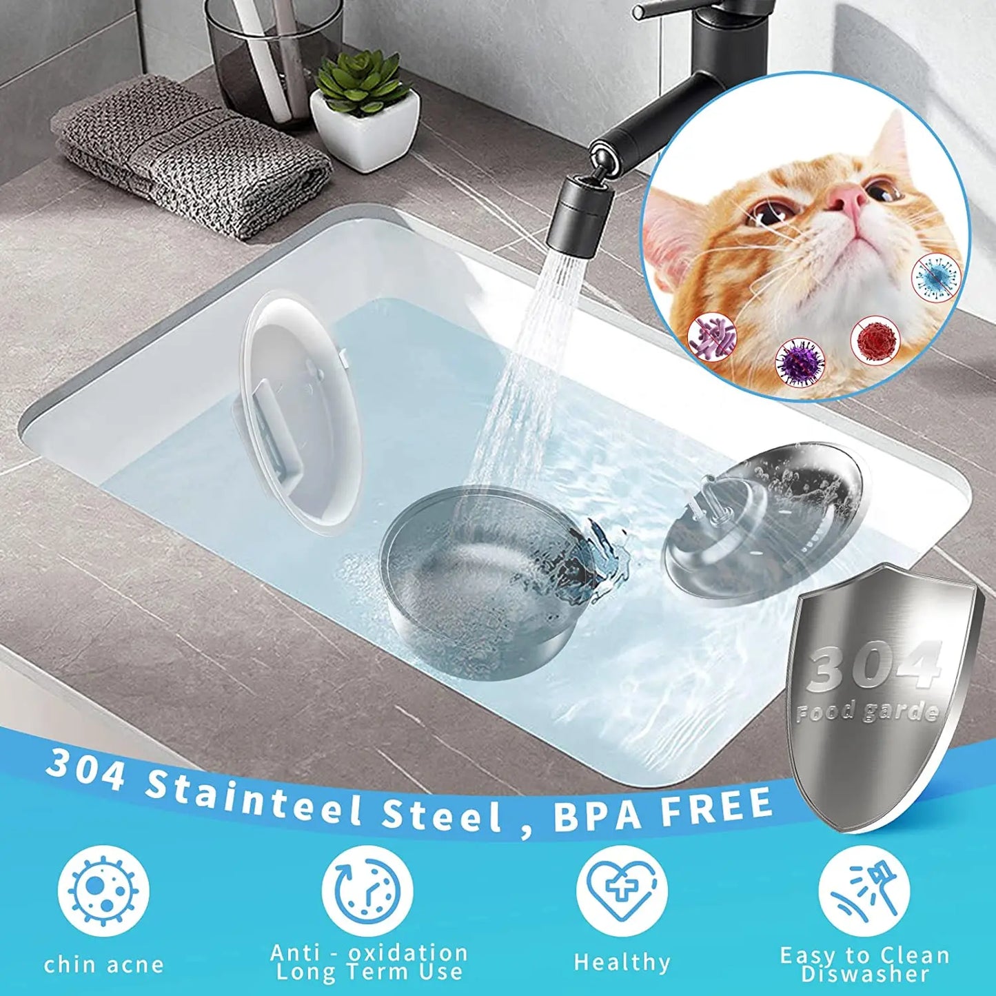 Pet Automatic Water Fountain 3.4L Stainless Steel Pet Water Dispenser